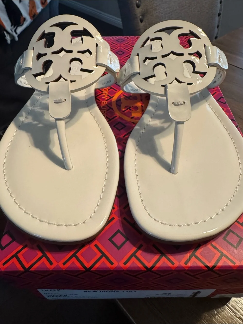 Tory Burch White Logo Cutout Thong Sandals